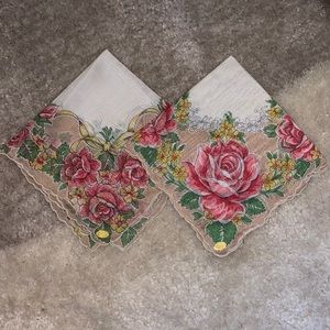 Two vintage handkerchiefs!  Woven in Switzerland!!!  Roses